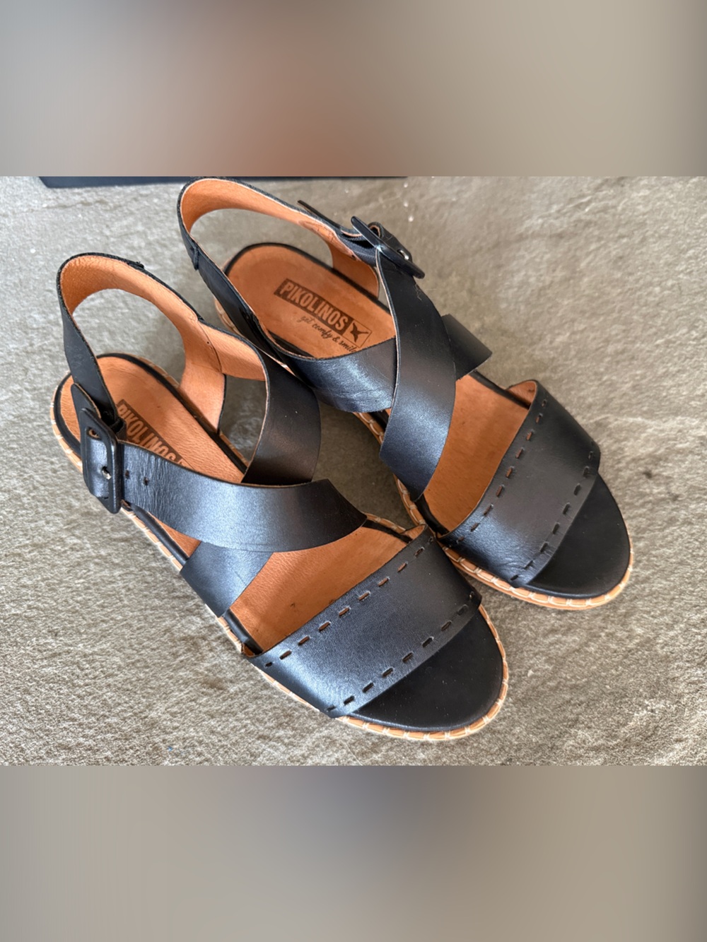 PIKOLINOS Black Leather Cross-Strap Slingback Sandals